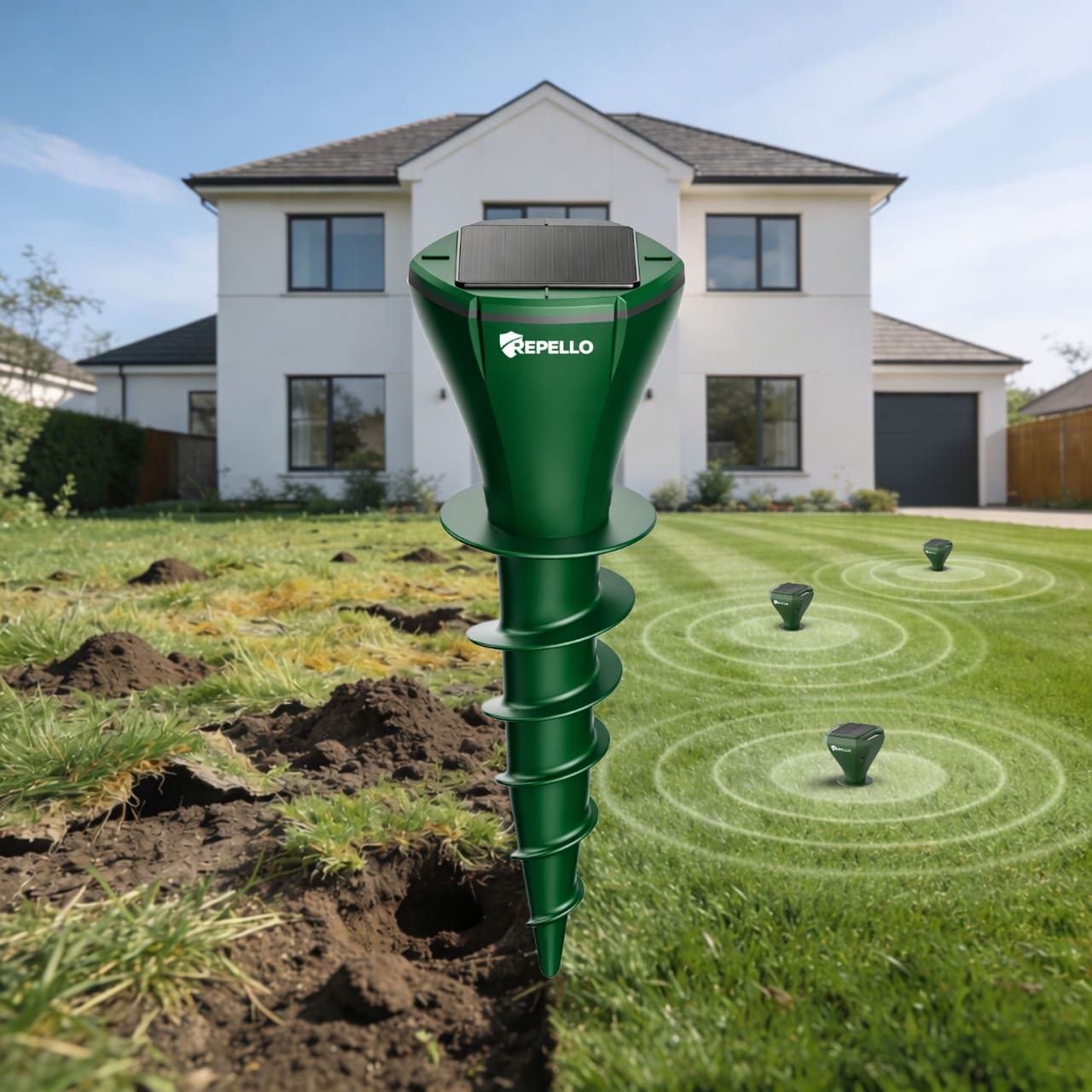 Repello Sonic Pulse Pro im Rasen